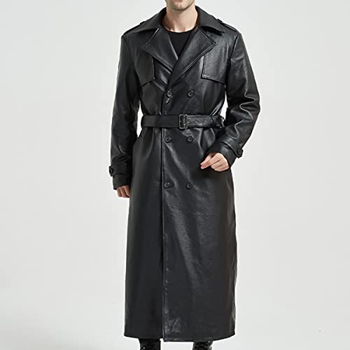 Men’s black sheepskin leather trench coat