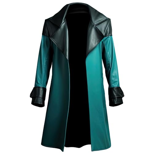 Men’s sea green and black sheepskin leather trench coat