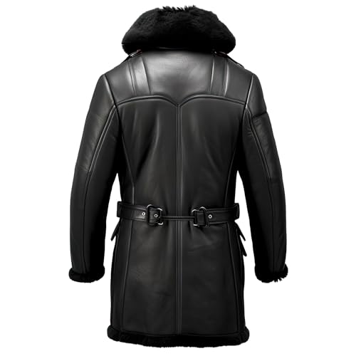 Men’s Black Sheepskin Leather Coat with Sherpa Shearling Faux Fur Lining – Warm & Stylish Winter Outfit