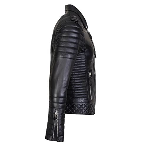 Men’s Black Quilted Lambskin Slim Biker Leather Jacket | ArnaLuxe