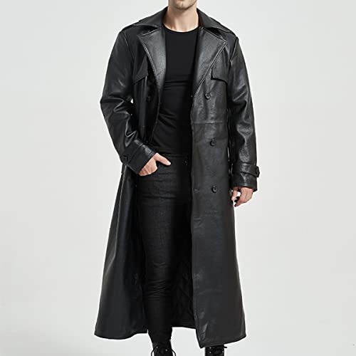Men’s black sheepskin leather trench coat