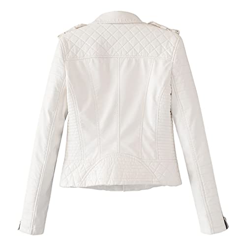 Women’s White Sheepskin Café Racer Quilted Leather Jacket – Arna Luxe