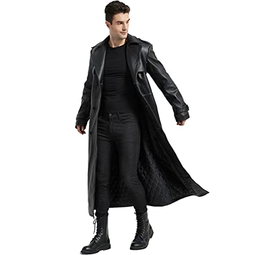 Men’s black sheepskin leather trench coat