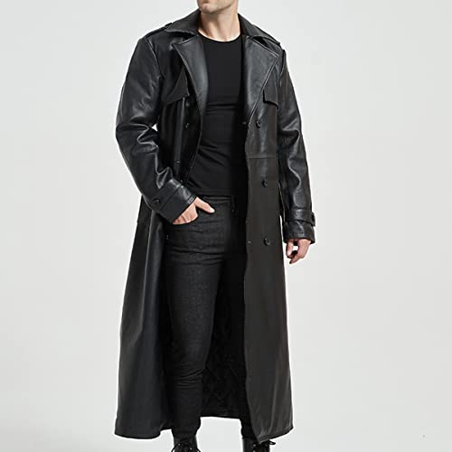 Men’s black sheepskin leather trench coat