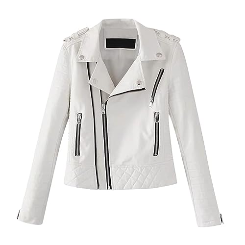 Women’s White Sheepskin Café Racer Quilted Leather Jacket – Arna Luxe