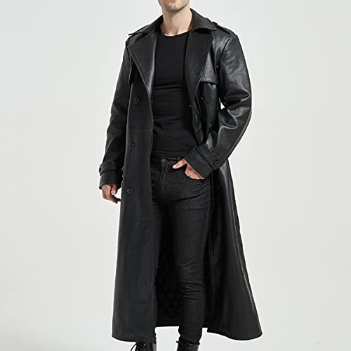 Men’s black sheepskin leather trench coat
