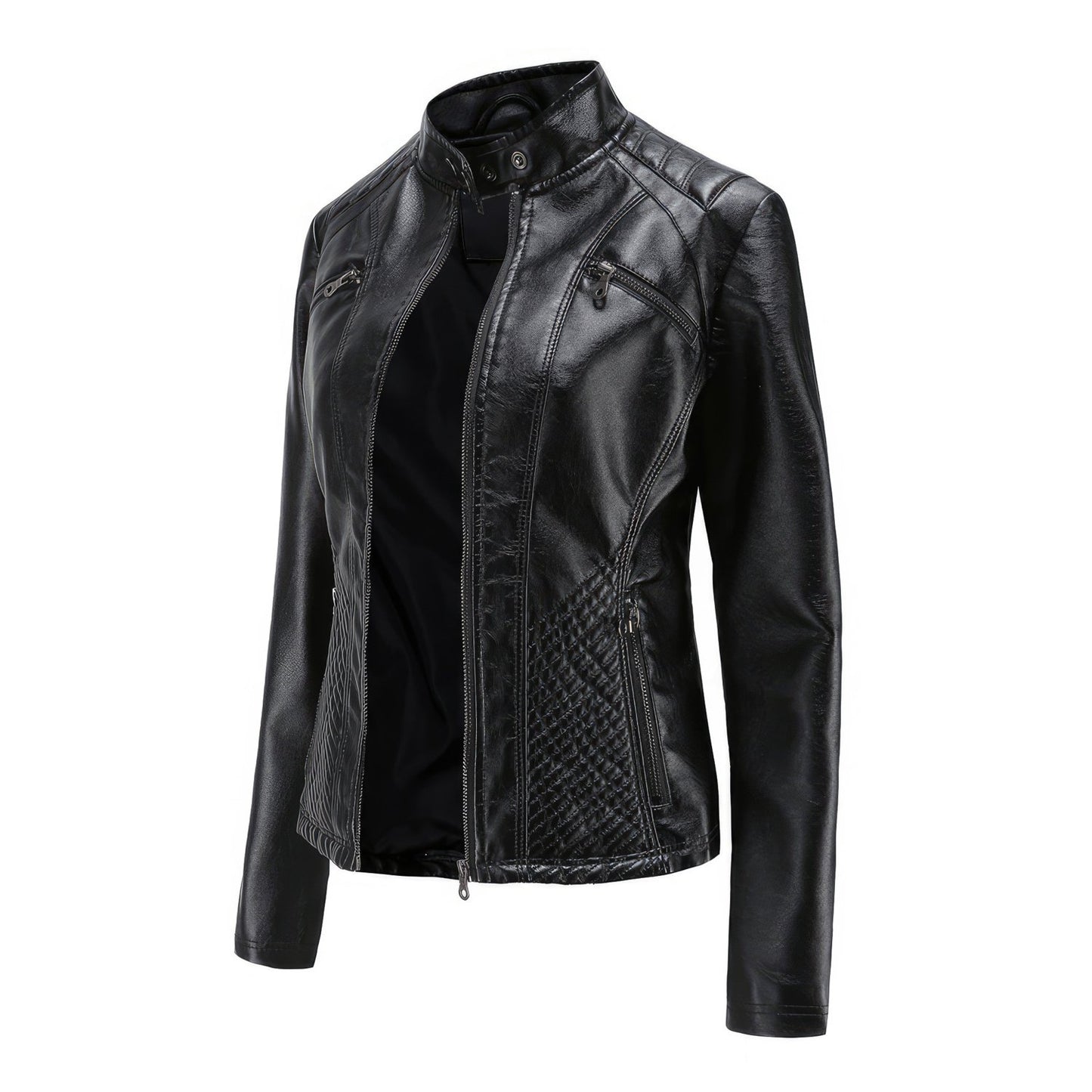 Black Leather Biker Jacket for Women