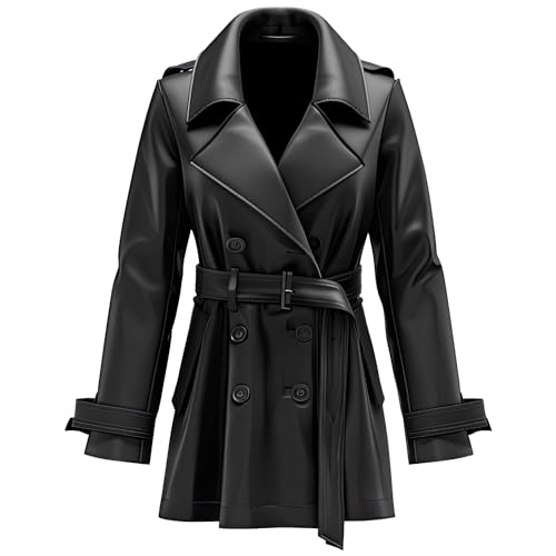 Female’s Black Sheepskin Belted Trench Coat with Lapel Collar – Arna Luxe