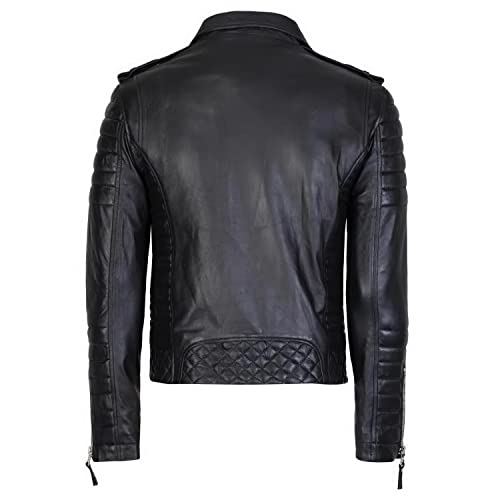 Men’s Black Quilted Lambskin Slim Biker Leather Jacket | ArnaLuxe