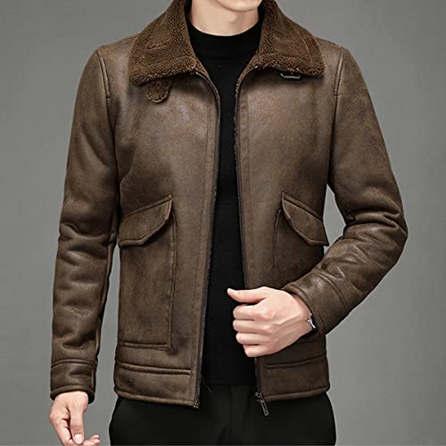 Men’s Vintage Distressed Sheepskin Sherpa Faux Fur Lined Winter Streetwear Leather Jacket