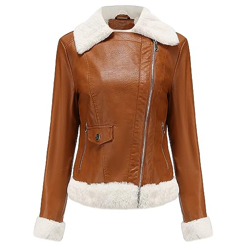 Women’s Brown Sheepskin Shearling Faux Fur Biker Jacket – Arna Luxe