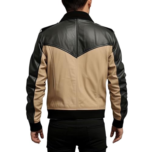 Men’s Beige Black Sheepskin Bomber Jacket – Arna Luxe