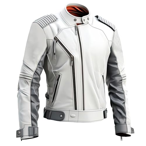 Men’s White Grey Sheepskin Biker Moto Leather Jacket | ArnaLuxe