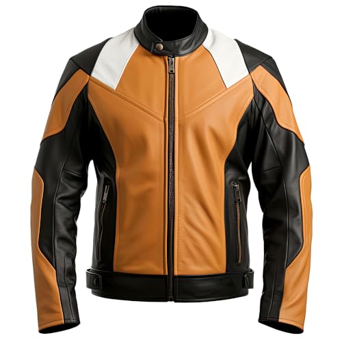 Men’s Brown Genuine Sheepskin Stand Collar Sporty Biker Leather Jacket