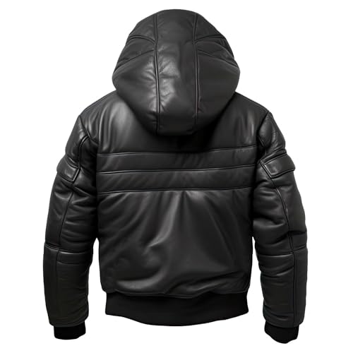 Men’s Black Sheepskin Hooded Bomber Jacket – Arna Luxe