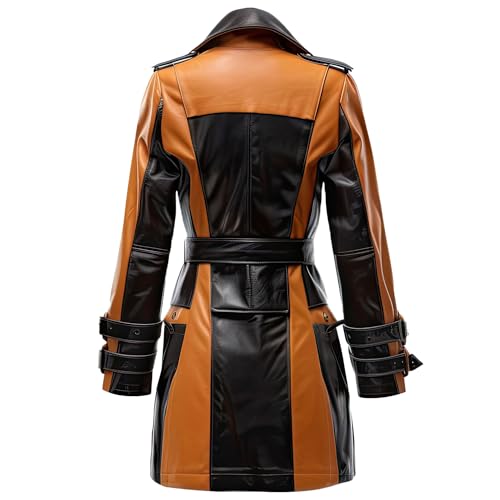 Women’s Chocolate Brown Sheepskin Belted Trench Coat with Lapel Collar – Arna Luxe