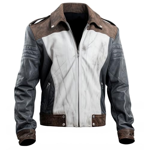Men’s Distressed White Charcoal Sheepskin Slim Biker Jacket | ArnaLuxe