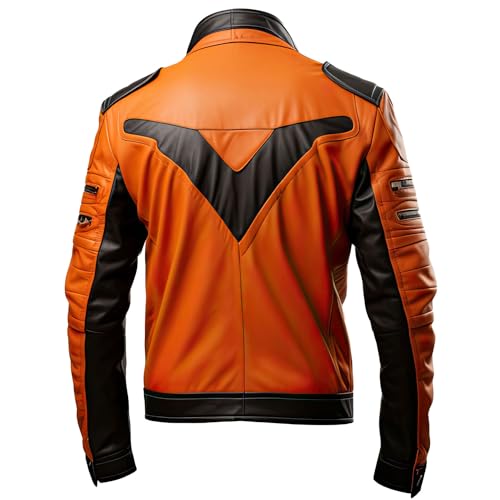 Men’s Orange Black Sheepskin Biker Leather Jacket – ArnaLuxe