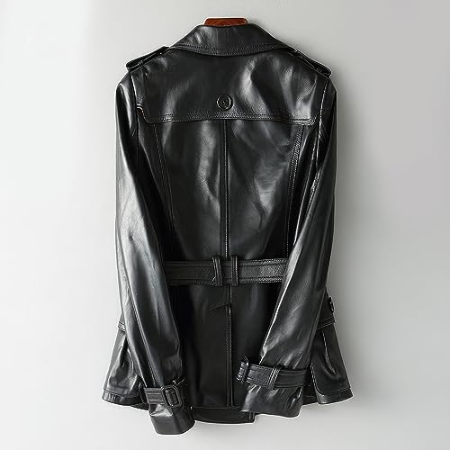 Women’s Black Sheepskin Double-Breasted Leather Trench Coat – Arna Luxe