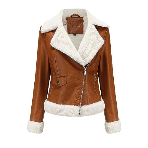 Women’s Brown Sheepskin Shearling Faux Fur Biker Jacket – Arna Luxe