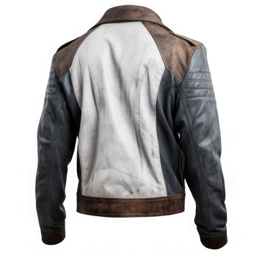 Men’s Distressed White Charcoal Sheepskin Slim Biker Jacket | ArnaLuxe
