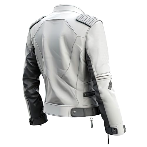 Men’s White Grey Sheepskin Biker Moto Leather Jacket | ArnaLuxe