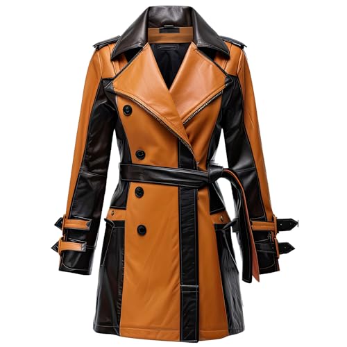 Women’s Chocolate Brown Sheepskin Belted Trench Coat with Lapel Collar – Arna Luxe