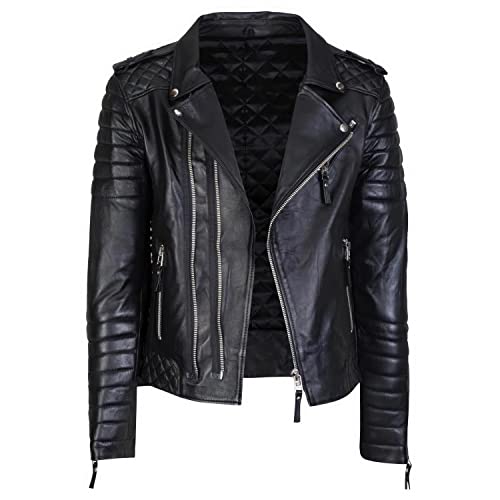 Men’s Black Quilted Lambskin Slim Biker Leather Jacket | ArnaLuxe