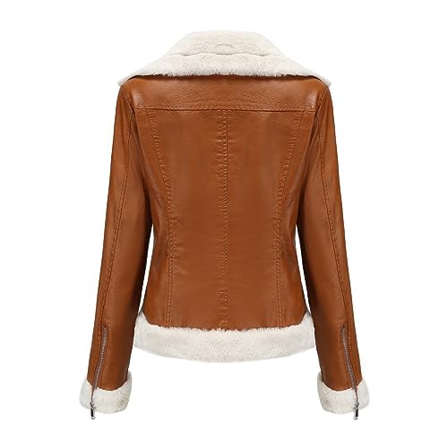 Women’s Brown Sheepskin Shearling Faux Fur Biker Jacket – Arna Luxe