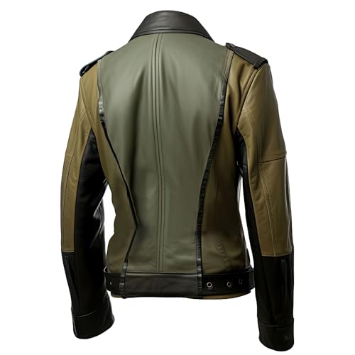 Men’s Olive Green Black Sheepskin Slim-Fit Biker Jacket | ArnaLuxe