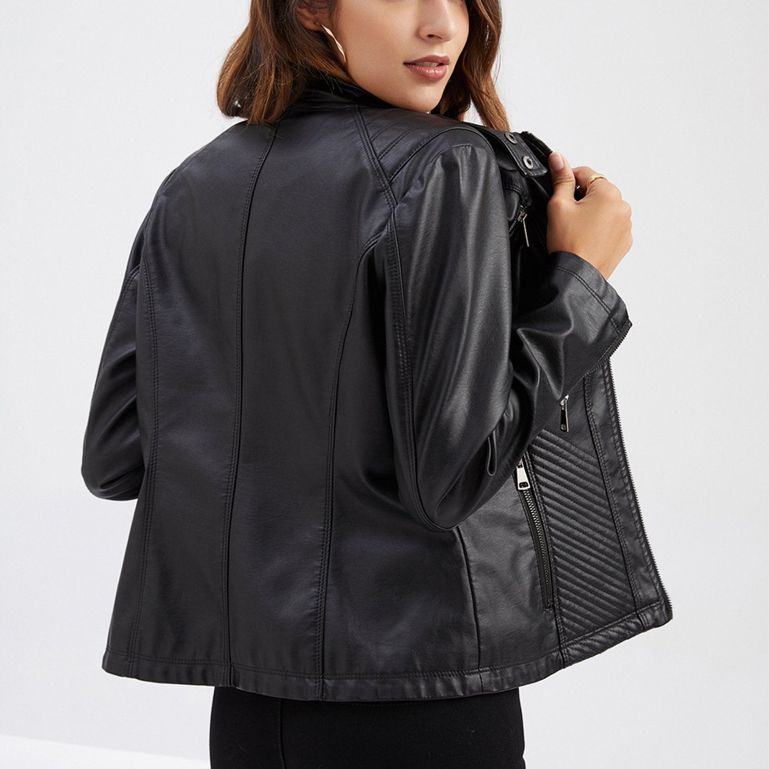 Black Leather Biker Jacket for Women