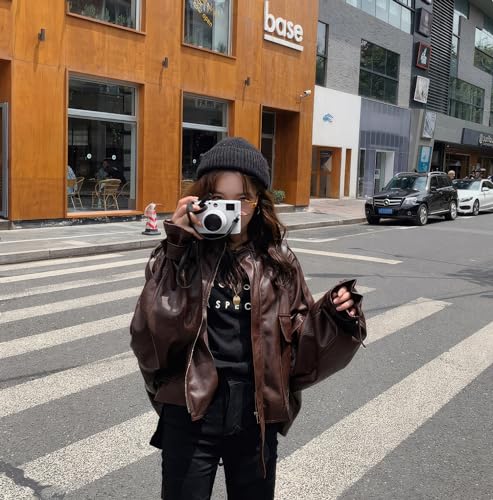 Women’s Brown Oversized Sheepskin Leather Jacket with Stand Collar – Arna Luxe