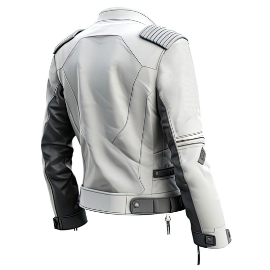 Men’s White Grey Sheepskin Biker Moto Leather Jacket | ArnaLuxe