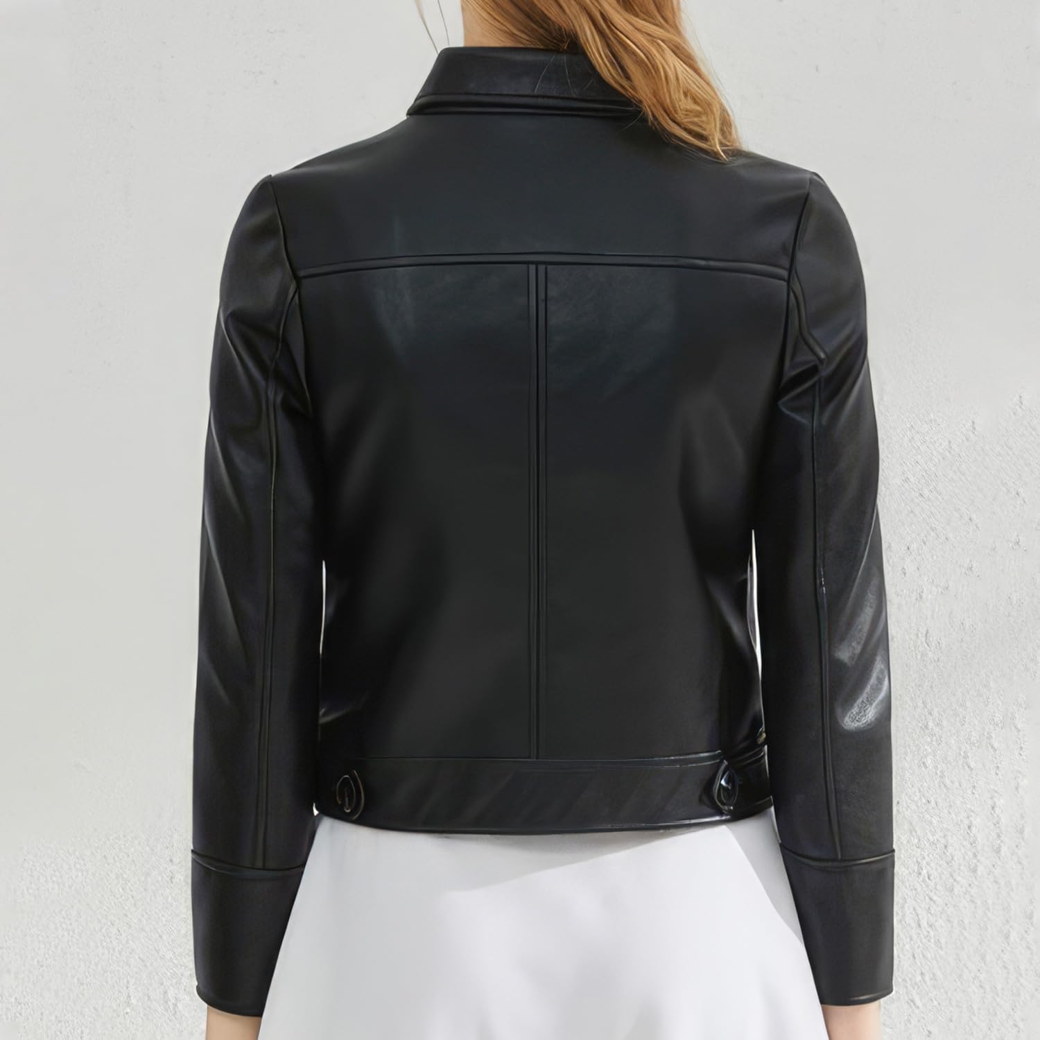 Women’s Black Sheepskin Biker Leather Jacket with Shirt Collar – Arna Luxe