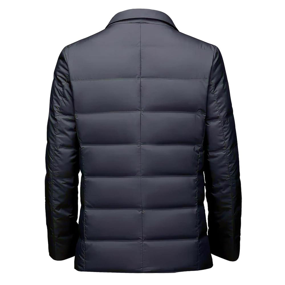 Men’s Blue Parachute Winter Puffer Jacket with Turn-Down Collar and YKK Zipper