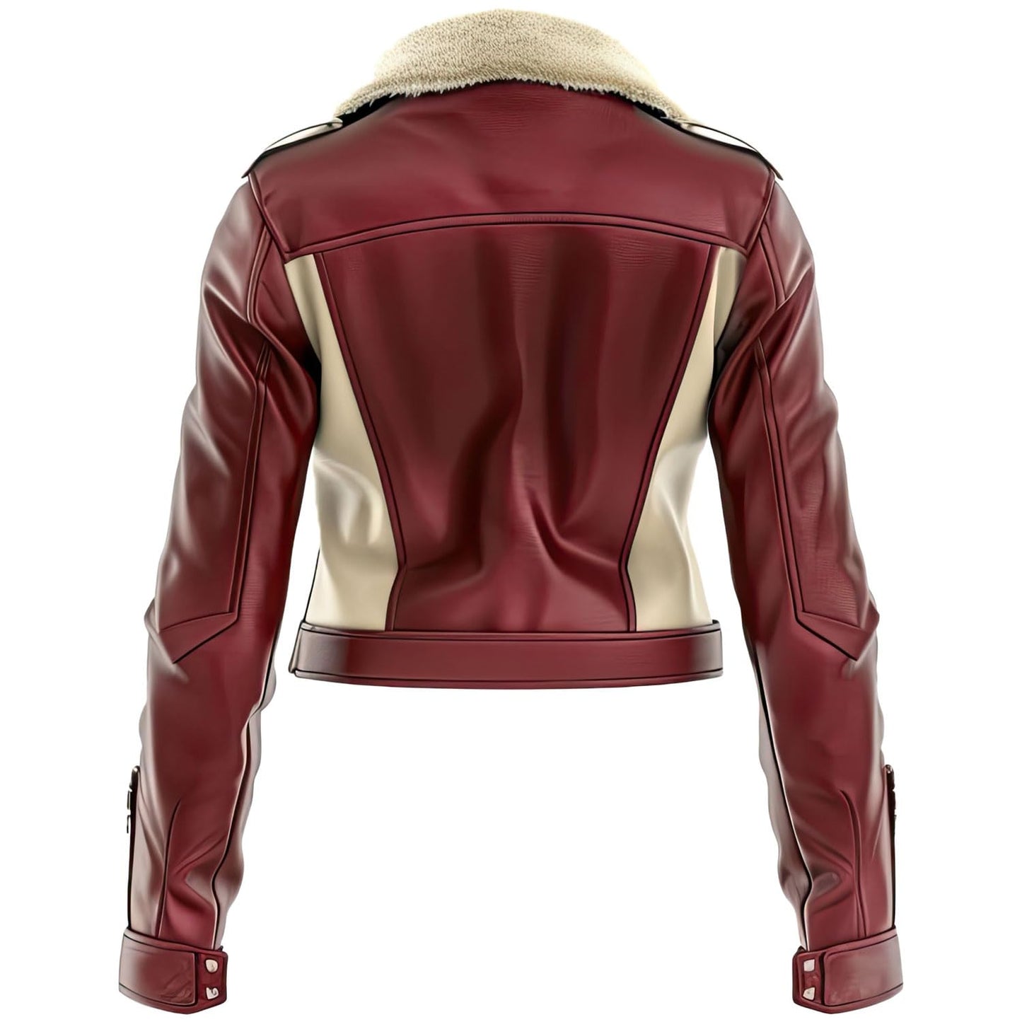 Women’s Beige Maroon Genuine Sheepskin Warm Zip-up B3 Aviator Leather Jacket with Sherpa Faux Fur Collar