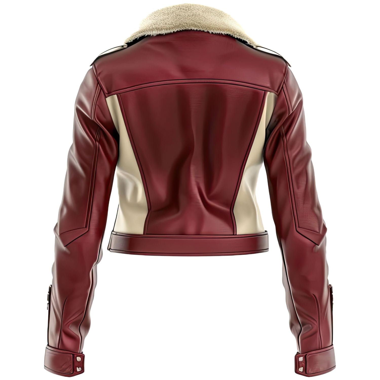 Women’s Beige Maroon Genuine Sheepskin B3 Aviator Jacket with Sherpa Faux Fur Collar – Arna Luxe