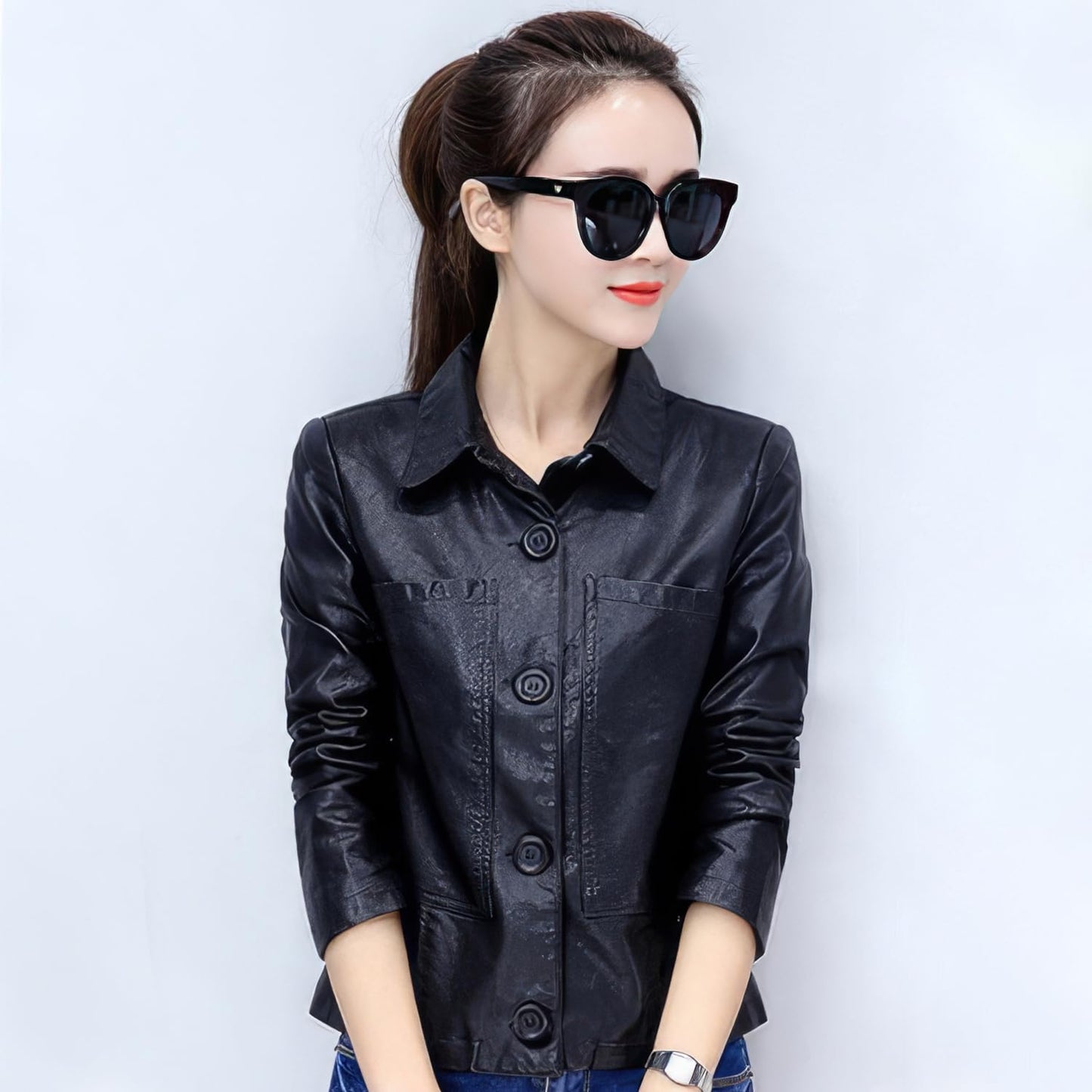 Women’s Black Quilted Sheepskin Biker Jacket with Faux Fur Hood – Arna Luxe