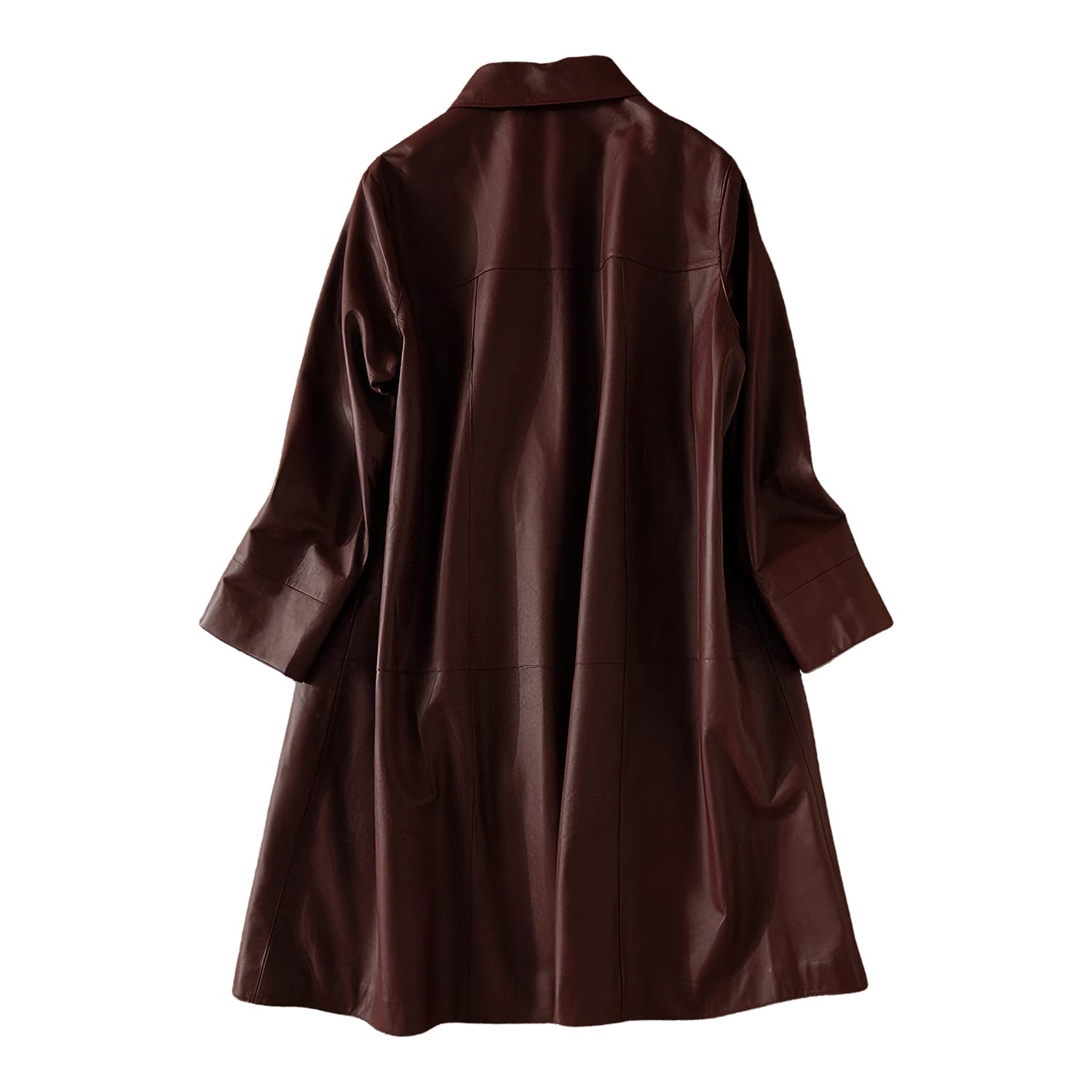 Brown Sheepskin Single-Breasted Autumn Trench Coat with Shirt Collar – Arna Luxe