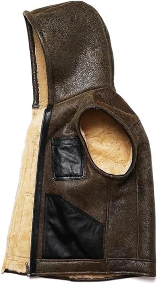 Men's Sleeveless B3 Vest - Sheepskin Hooded Sherpa Waistcoat