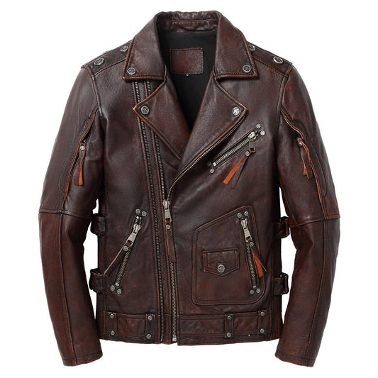 Men’s Vintage Brown Brando Biker Leather Jacket | ArnaLuxe