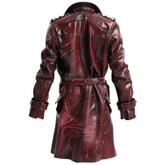 Men’s Distressed Maroon Sheepskin Notch Lapel Vintage Lightweight Military Leather Coat