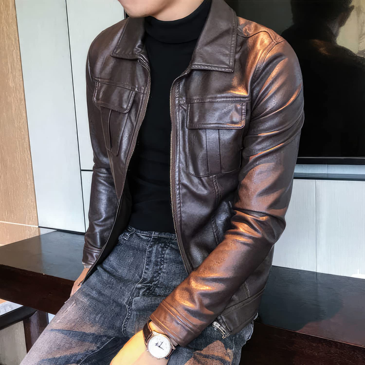 Men’s Black Lambskin Biker Jacket – ArnaLuxe