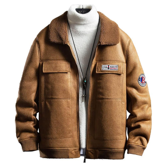 Men's Vintage Distressed Brown Bomber Aviator Genuine Sheepskin Sherpa Shearling Leather Jacket