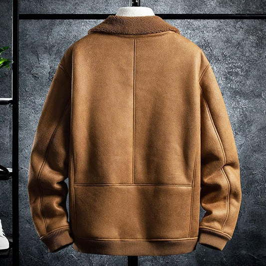 Men's Vintage Distressed Brown Bomber Aviator Genuine Sheepskin Sherpa Shearling Leather Jacket