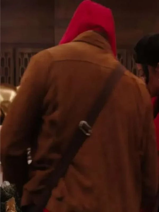 Devale Ellis brown suede jacket inspired by Meet Me Next Christmas – men’s winter holiday outerwear