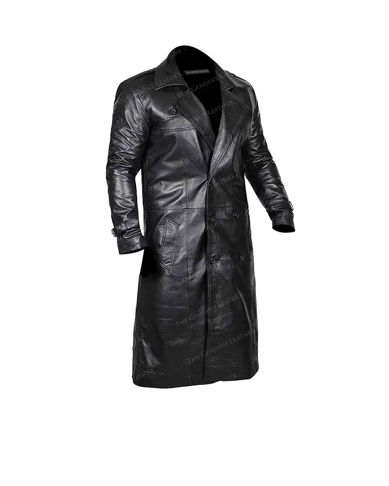 Black Trench Distressed Leather Coat