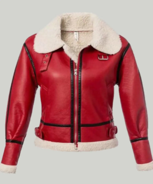 Red Shearling Leather Jacket