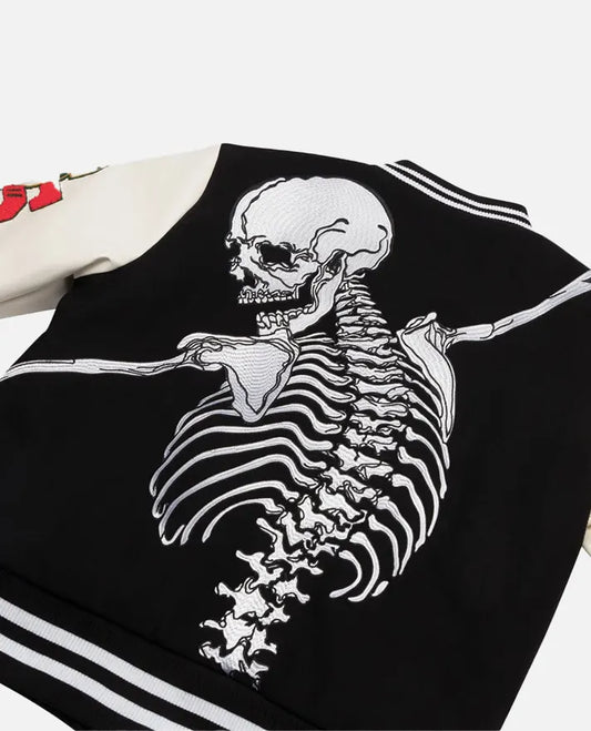 Men's Godspeed Skull Black & White Varsity Jacket