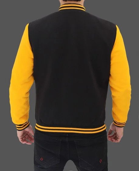 Men Black and Yellow Baseball Jacket